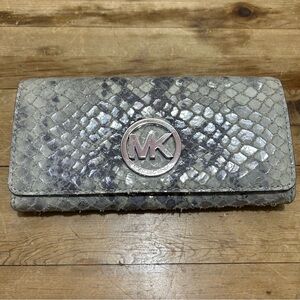 Michael Kors Snake Print Textured Leather Long Continental Wallet